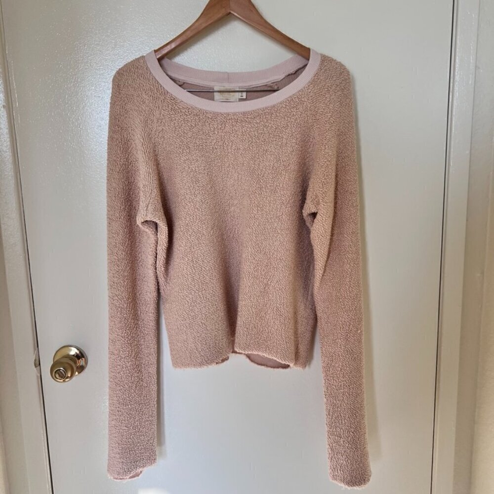 Nation LTD Cream Fuzzy Raw Hem Flared Sleeve Sweater S